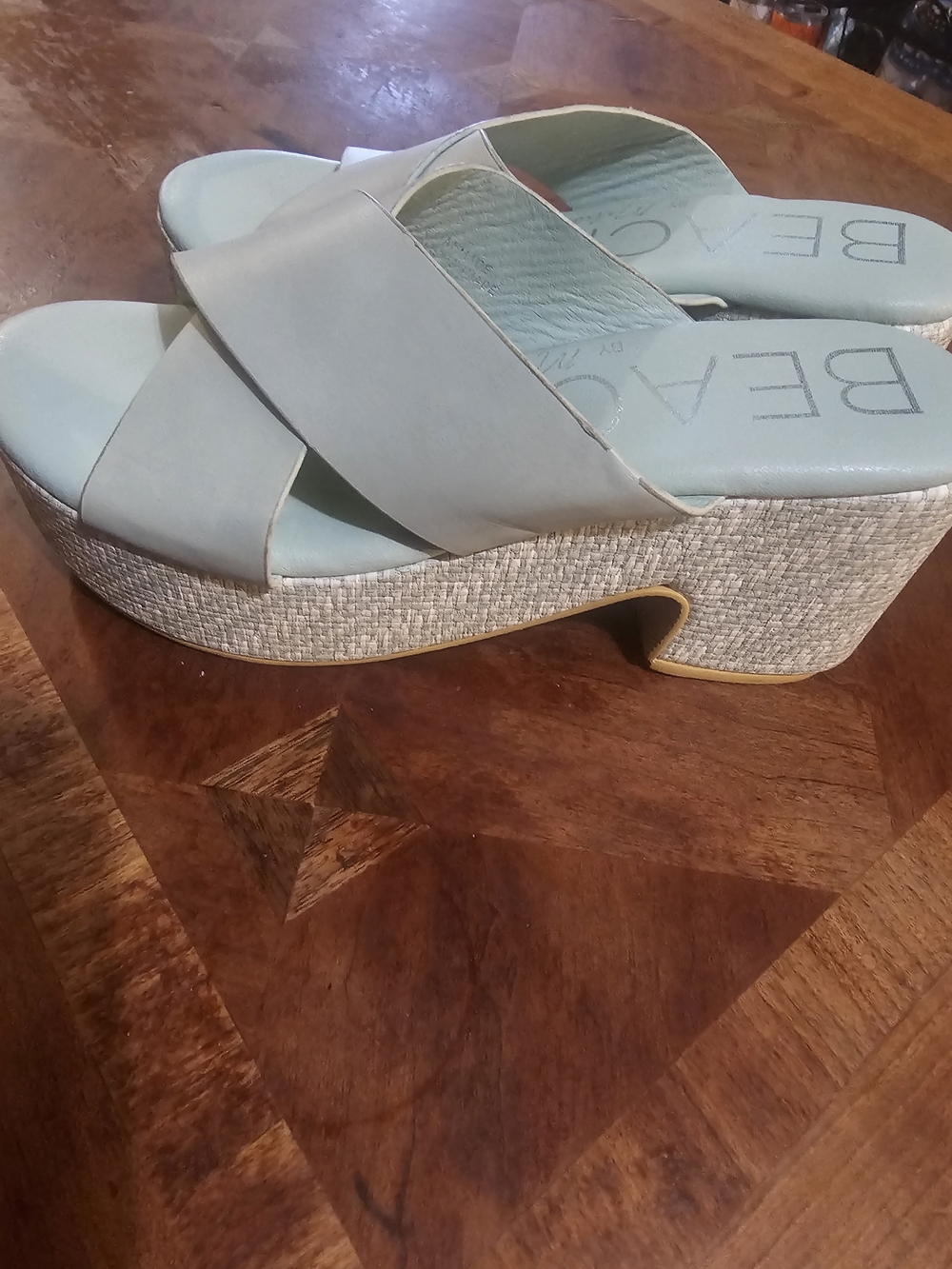 BEAU Light Blue Crossband Platform Mule